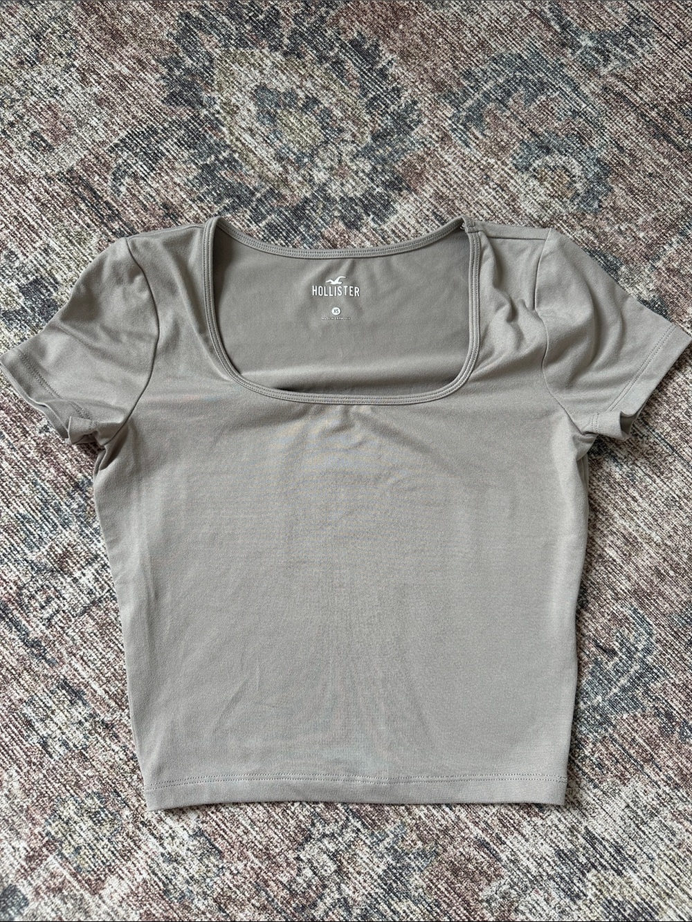 Hollister Square Neck Crop Top in Taupe